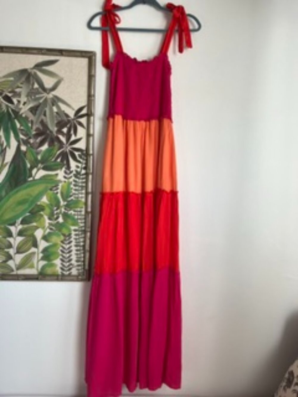 NWT Bebop Red Orange Pink Color Blocked Tiered Maxi Dress S